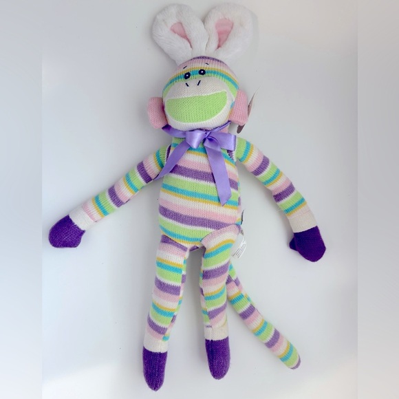 Striped Plush Monkey Toy with Bunny Ears - Picture 1 of 12